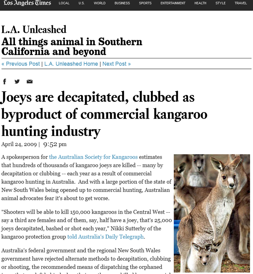 Joeys are decapitated, clubbed to death as byproduct of commercial kangaroo hunting industry