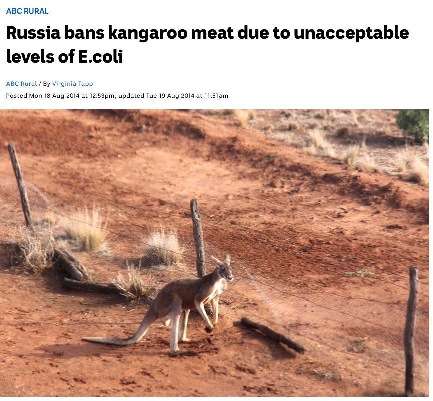 Russia Bans Kangaroo Meat due to unacceptable levels of e.coli