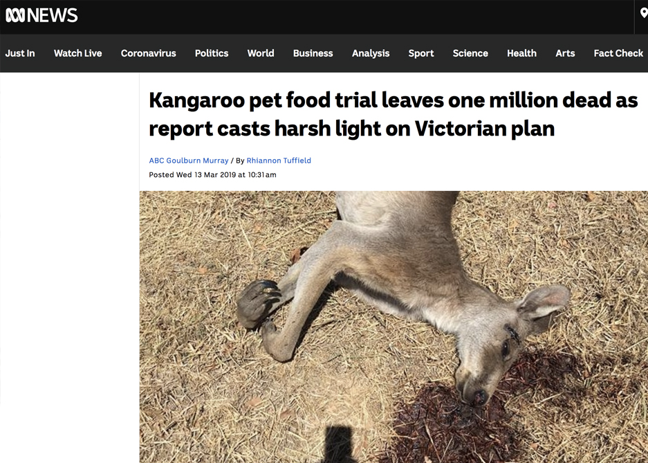 Kangaroo pet food trial leaves one million dead as report casts harsh light on Victorian plan