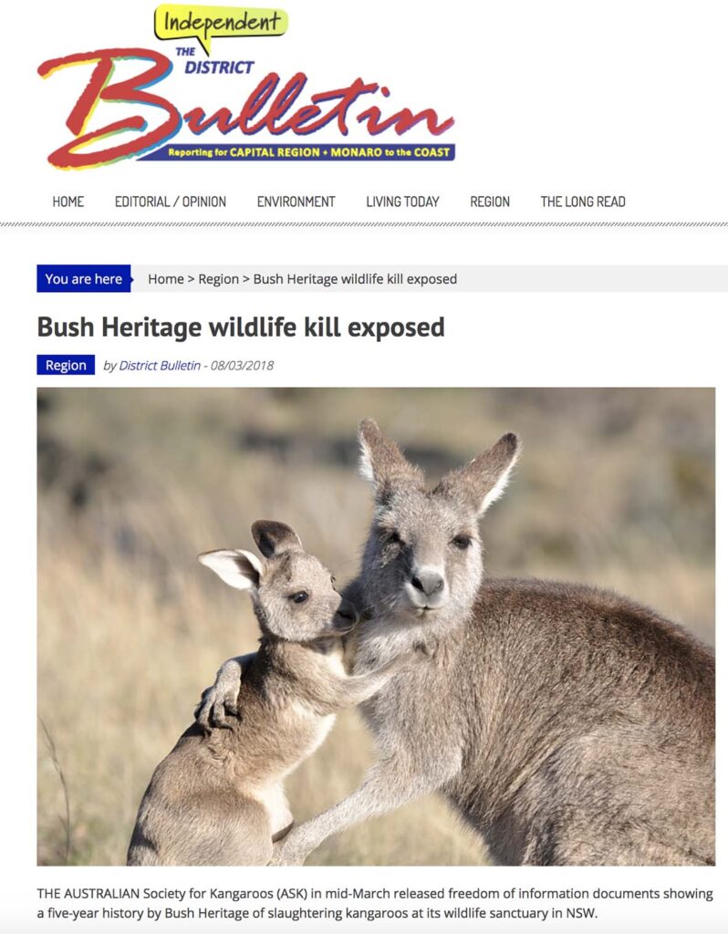 Bush Heritage Wildlife kill Exposed, kangaroos killed in the sanctuaries 2018